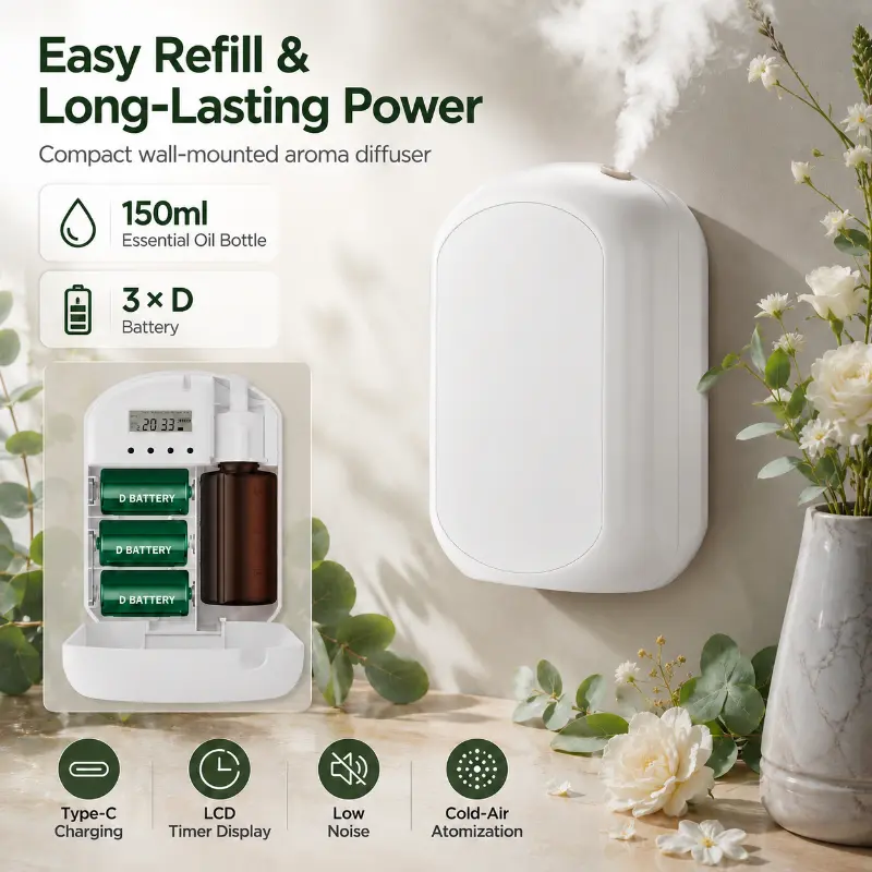 Máy phân phối hương thơm nhà vệ sinh chạy bằng pin